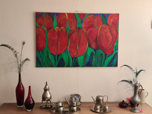 Schilderij met  Tulpen