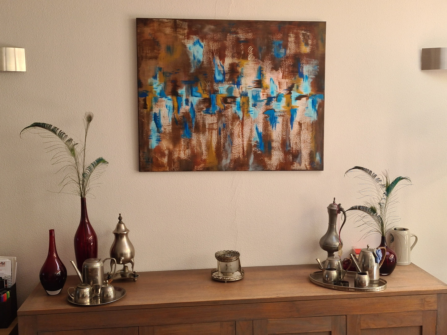 Abstract in het bruin en blauw